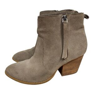 Crown Vintage Lane Taupe Suede Zip Ankle Booties Women’s 7.5M Stacked Heel